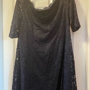 Black lace off shoulder dress. Knee length. Worn once